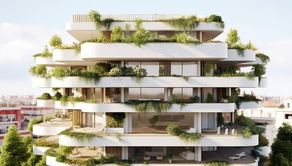 Generative AI illustration of modern residential district with green roof and balcony