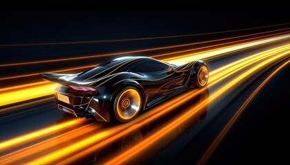 Fototapeta na wymiar Generative AI illustration of a modern sports car racing through a dark curve