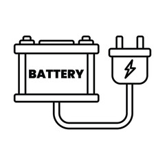 car battery with plug outline illustration on white background doodle