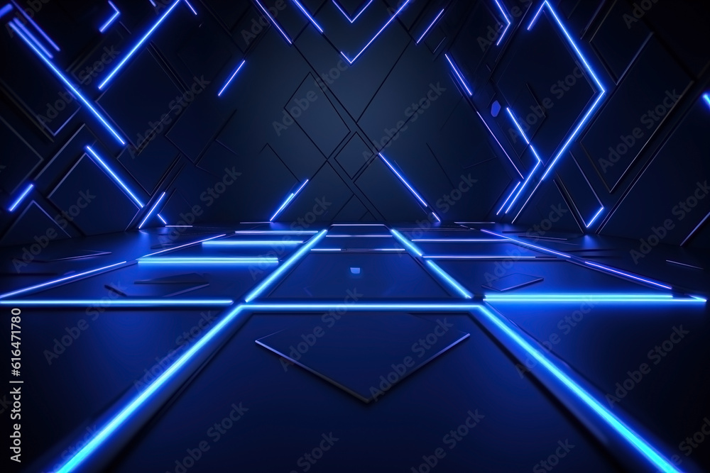 Wall mural Abstract minimalistic blue futuristic corridor background. Ai generated