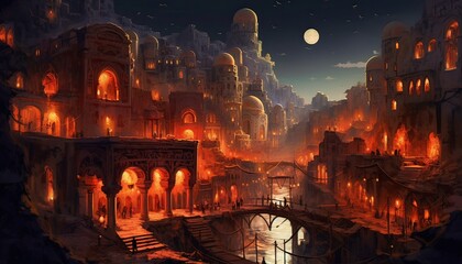 Generative AI illustration of a man in a suit delivering an engaging address to a crowd of people in a vibrant academic setting