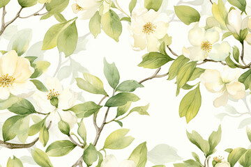 Watercolor Illustration of White Floral. Generative AI.
