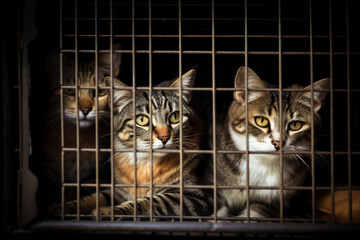 Cats caught in cage. Generative AI illustration