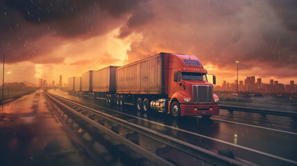 Fototapeta na wymiar Freight truck driving on highway road. Freight transportation