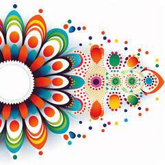 draw a detailed flat colorful whimsical fractal flower motif with dots and stripes Design inside on a white background. Generative AI