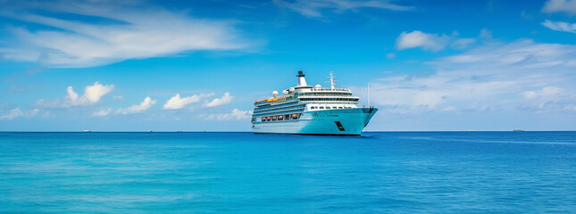 Luxury cruise ship. Passenger ship. Cruise in the ocean sea. concept smart tourism travel on holiday vacation time.