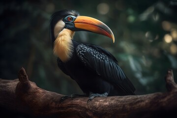Obraz premium Photo a Hornbill Bird on Woodenbranch. Created with Generative AI Technology