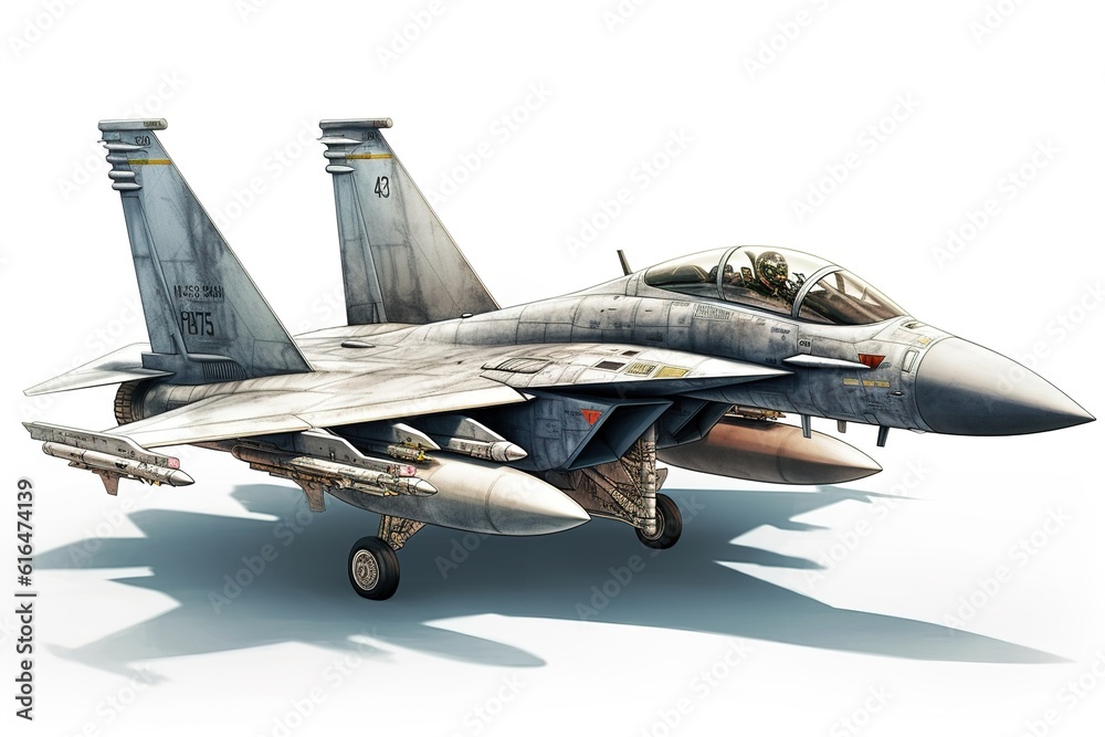 Poster combat fighter jet isolated on white background. generated by ai