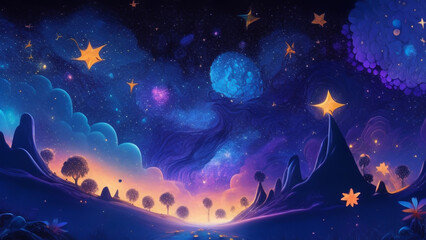 An illustration of a galaxyfilled night sky