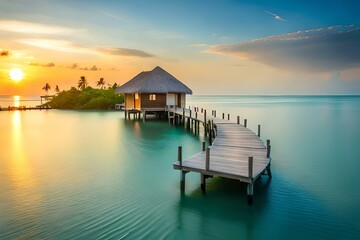 Maldives with small cottages on river