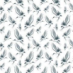 Crane birds seamless pattern.  Vector background with oriental motives. Japanese art for  textile, texture and wrapping paper.