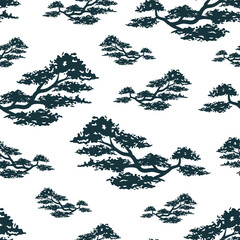 Bonsai seamless pattern. Vector background with oriental motives. Japanese art for  textile, texture and wrapping paper.
