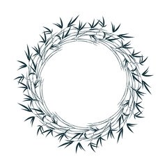 Round frame of bamboo stems with leaves. Vector isolated floral border for greeting cards and invitations