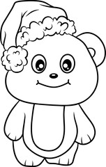 teddy bear line art with chridtmaas hat