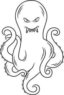 evil octopus line art for coloring book