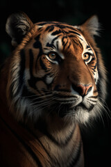 Portrait of Sumatran Tiger Dramatic and Cinematic Lighting Photography, Generative AI