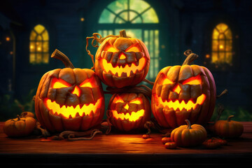 Obraz premium Expressive Pumpkins: Playful and Whimsical. Generative AI