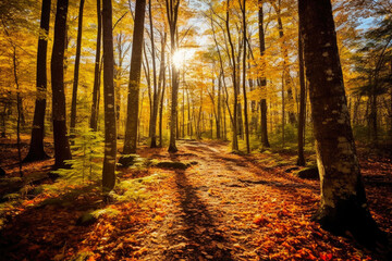 Magical Forest Trail during the Fall Season. Generative AI