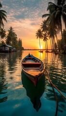 Fototapeta na wymiar Sunset sea view photo with boat, tree, romantic, thailand, pattaya, travel