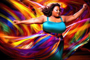 Obraz na płótnie Canvas Captivating Plus-Size Woman Twirling with Exuberance. Generative AI