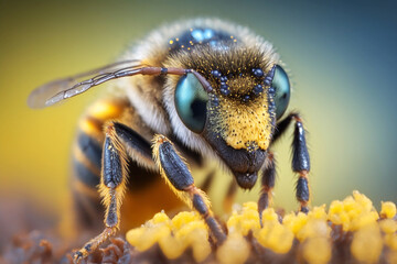 bee collecting pollen. macro. created with generative AI technology