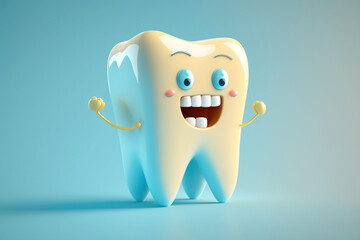 Happy cartoon tooth. Concept of oral hygiene for children. Generative AI