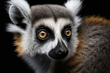 lemur head close-up on black background . Generative AI