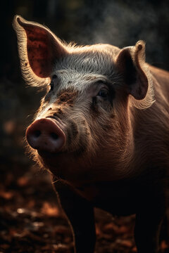 Portrait of Pig Dramatic and Cinematic Lighting Photography, Generative AI