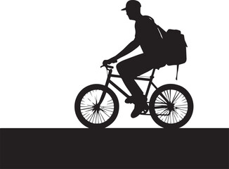 Obraz premium Delivery courier silhouette on bicycle, cyclist delivery icon, vector illustration, SVG