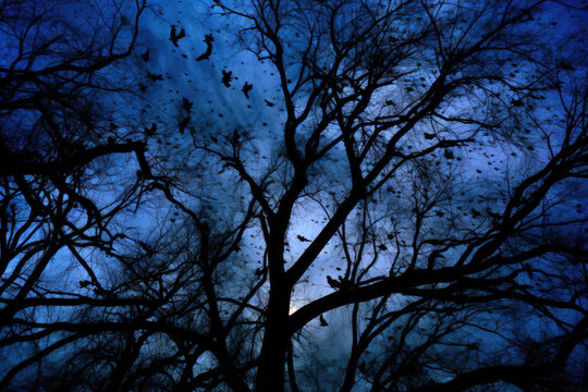 Enchanting Shadows: Bats Flee into the Starry Abyss. Generative AI