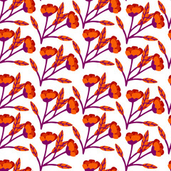Fototapeta na wymiar orange flower vector seamless pattern on white background