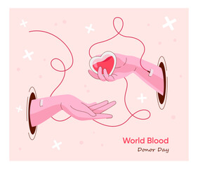 World Blood Donor Day 14 June Illustration with Human Donated Blood for Transfer to Recipient in Saving Life Flat Cartoon Templates, Vector Illustration