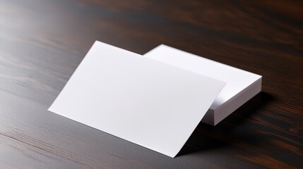 Blank business card for mockup. white textured paper background on table