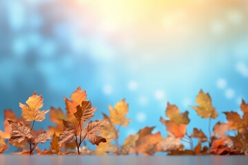 Naklejka na ściany i meble Photorealistic autumn leaves on a bright background. AI generative