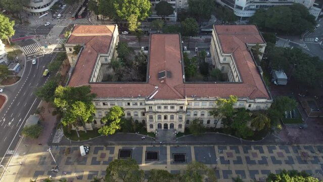 aerial view of downtown Sao Paulo Brazil, Pra&ccedil;a da Rep&uacute;blica, SESC 24 de Maio and Edificio Copan