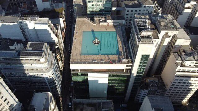 aerial view of downtown Sao Paulo Brazil, Pra&ccedil;a da Rep&uacute;blica, SESC 24 de Maio and Edificio Copan