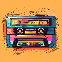 90's tape cassette isolated illustration cartoon