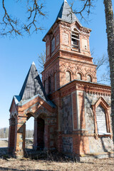 Fototapeta na wymiar Landscape with ruins of an old church, former Tänassilm Orthodox Church, Estonia