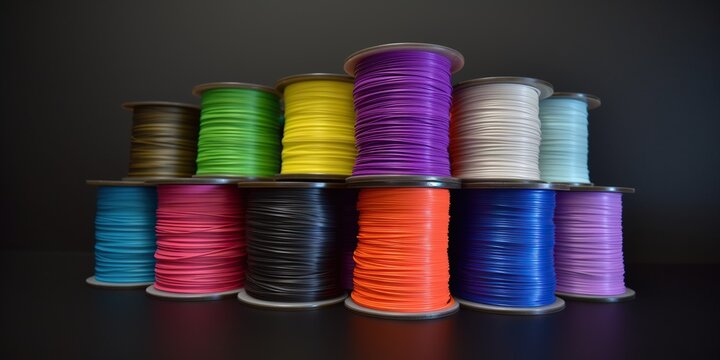Multi-color stack of pla filament for 3d printing, concept of Additive manufacturing, created with Generative AI technology