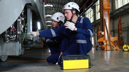 Engineer checks spare parts list and maintains mass transit locomotives in Asia