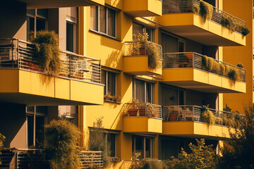 Modern yellow apartment building with balconies AI-Generated 