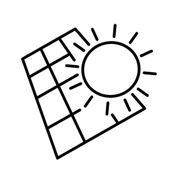 Sun energy icon. Solar panel icon in flat style isolated on white background. Renewable energy, solar panels station concept. Editable Stroke. Vector illustration.