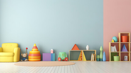 Fototapeta premium Wall mockup in Playroom, Mockups Design 3D, HD
