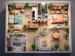 Floor plan of a house top view  , Mockups Design 3D, HD