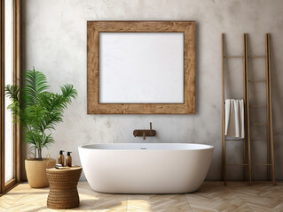 Frame mockup in rustic villa bathroom, Mockups Design 3D, HD