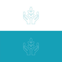 Hands holding Hands human protection with leafs vector image.Vector thin sign of environment protection, ecology concept logo. Agriculture illustration.