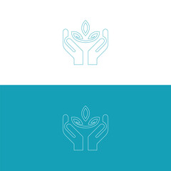 Hands holding Hands human protection with leafs vector image.Vector thin sign of environment protection, ecology concept logo. Agriculture illustration.