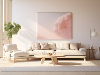 Home interior mockup living room in pastel colors, Mockups Design 3D, HD