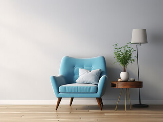 Home interior mockup with blue armchair table, Mockups Design 3D, HD