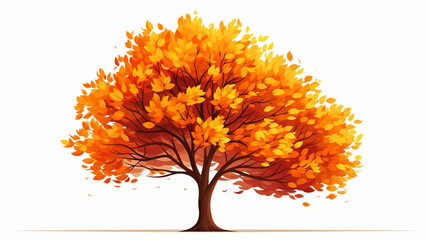 cartoon autumn tree on white background in flat style, generative ai